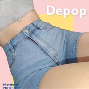 High-Waisted Denim Biker Shorts